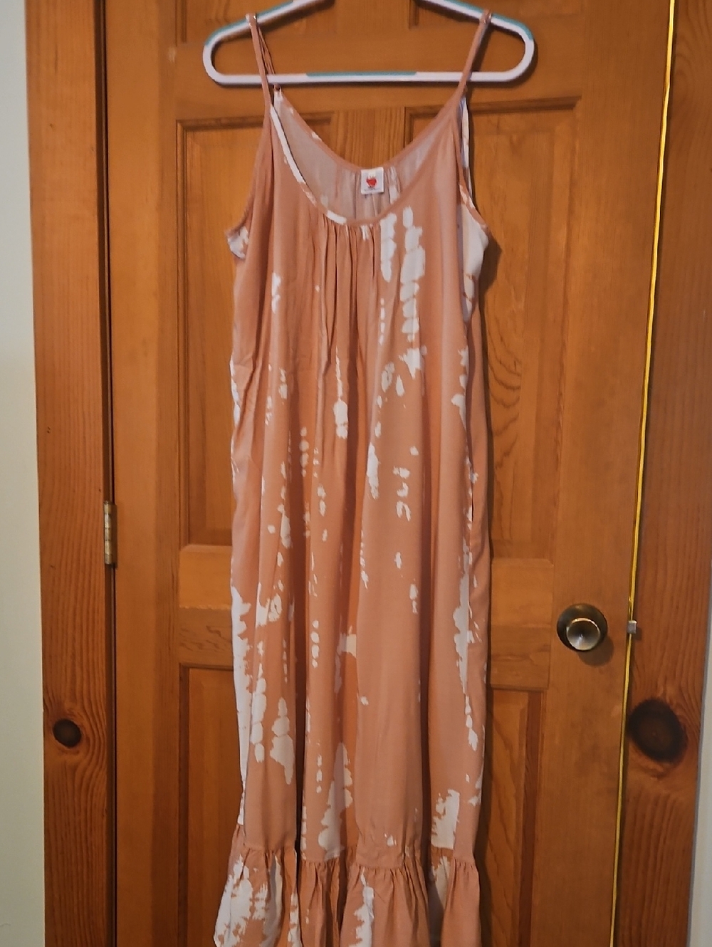 Women’s Maxi Slip Dress in Blush with White Tie-Dye